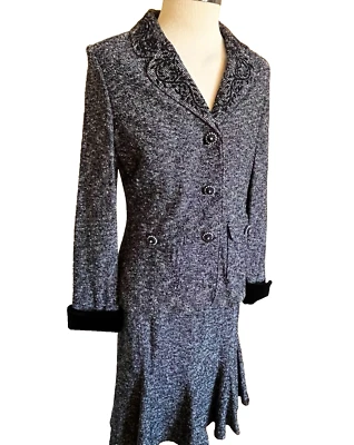 Conjunto de falda traje St. John Couture negro blanco tejido forrado terciopelo talla 6 10 Foto 1 de 4