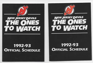 (2) NEW JERSEY DEVILS 1992-1993 Pocket Schedules - NJ Bell & Sportschannel - Picture 1 of 2