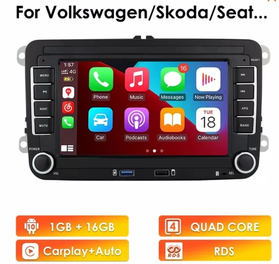RADIO 2 DIN ANDROID PER VOLKSWAGEN POLO PASSAT GOLF 5 6 TIGUAN NAVI USB DVD - Immagine 1 di 4
