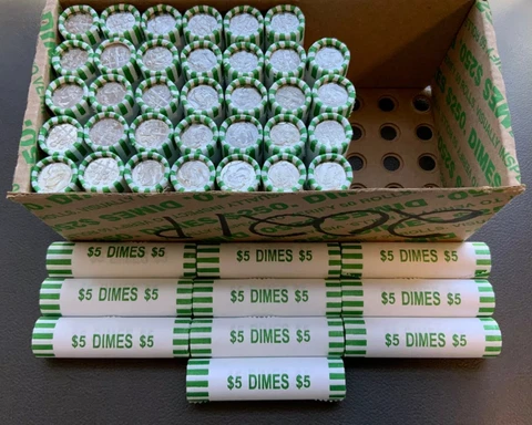 (10) 2021 P DIME BANK ROLLS  ~$50 FACE VALUE~ UNCIRCULATED Cover