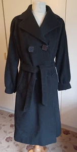 Vintage 1970S black wool coat by Cojana bishop sleeve tie round belt size 12 UK - Picture 1 of 5