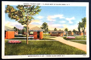 Tarjeta postal de lino vintage Silver Creek New York Kendall alojamiento turístico campamento sin usar - Imagen 1 de 3