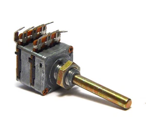 Preh 7619 Stereo Potentiometer, 2x 47 kOhm linear, kleine Bauform, 4 mm Achse - Bild 1 von 3