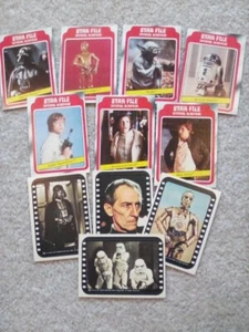 7 Star Wars Star File Trading Cards 1980 - 4 Star Wars Stickers-All Excellent - Picture 1 of 8