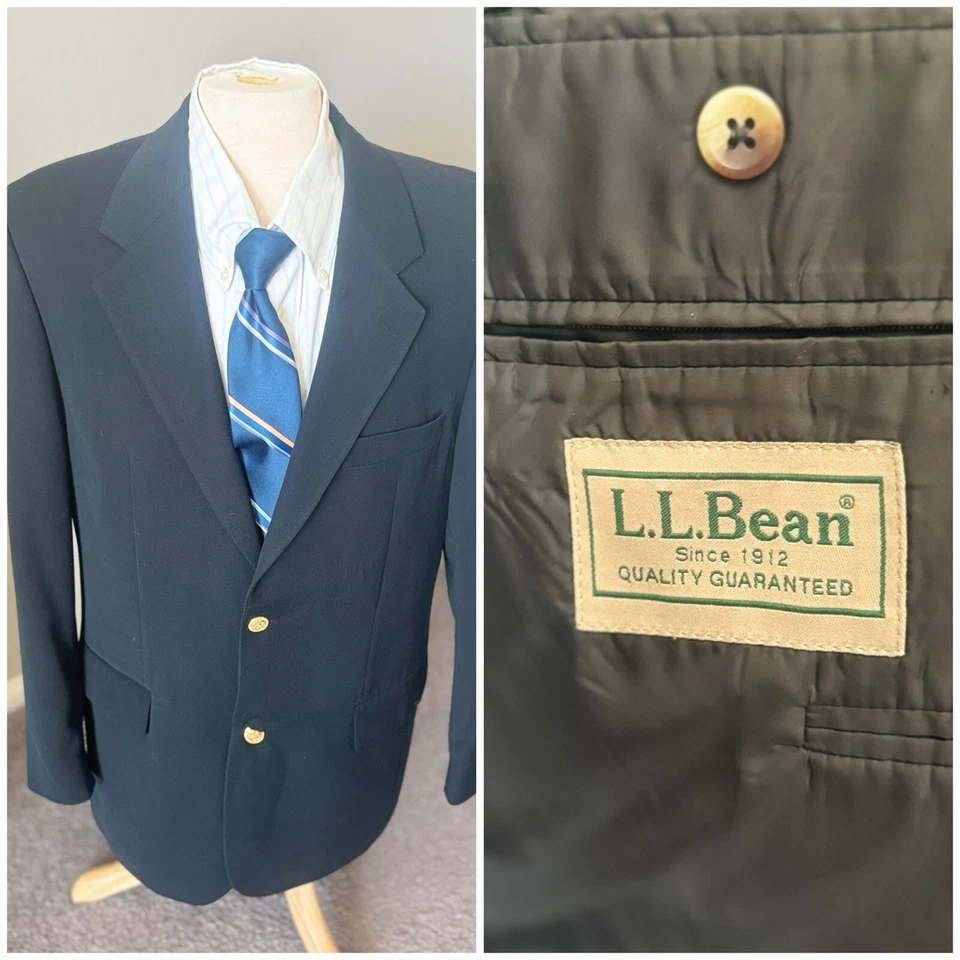 LL Bean Blazer Sports Coat Gold Buttons Casual Black 43 Regular Polyester - Image 1 of 4