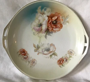 Antique *Cake Fruit Plate Dish Bowl *LDB Co. Germany Pierced Handle *POPPIES - Picture 1 of 17