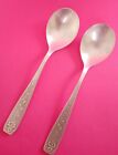 Set Of 2 Antique Imperial Ussr Etched Silver Pated Spoons Tea Coffee Art Deco