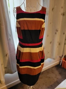 Debenham Size 14 Stripped, Sleeveless A-line Dress Fully Lined.Brown/ Purple/ - Picture 1 of 6