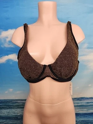 Nuevo con etiquetas Top de bikini de una pieza con aros marrón dorado brillante Cupshe extra grande Foto 1 de 4