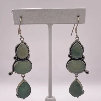 Pendientes colgantes crisoprasa de plata de ley (22,88 g) Foto 1 de 4