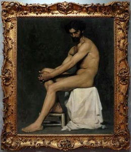 Antigua pintura al óleo hecha a mano de arte maestro hombre sobre lienzo 24"x30" - Imagen 1 de 2