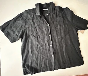 NWT Bryn Walker oversized linen Button Down Short Sleeve shirt - M Black - Picture 1 of 5