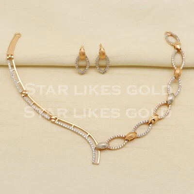 18K Solid Rose Gold Necklace Earring moissanite Designer Wedding Necklace Sets - Image 1 of 4