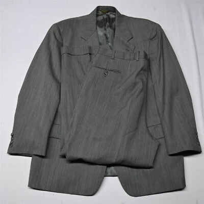 Terno calça jaqueta masculina listrada cinza Palm Beach 44R 38x30 vintage - Imagem 1 de 4