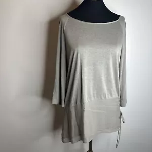 St. John Womens Silk Panel Boat Neck 3/4 Sleeve Tunic Gray Size Small Drawcord - Picture 1 of 11