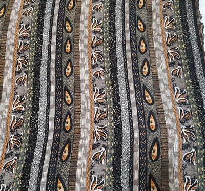 Malibu Crepe Fabric Paisley Stripe Black Grey Orange 100% Rayon 54"W x 2 Yards - Image 1 of 4