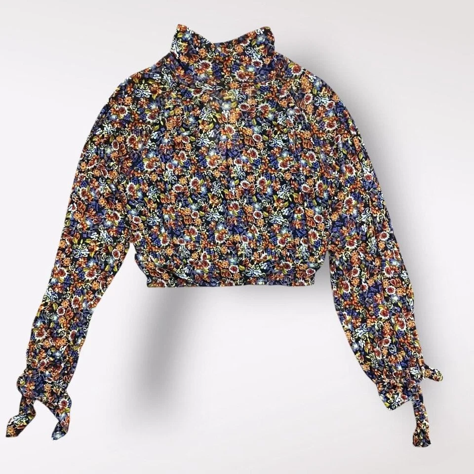 Free People All Dolled Up Floral Mesh Cropped Long Sleeve Womens M Boho - Image 1 of 4