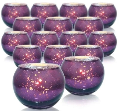 Candelabros votivos DerBlue redondos de vidrio mercurio púrpura 16 piezas  Foto 1 de 4