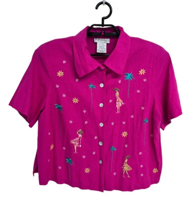 Blazer para mujer Dressbarn manga corta rosa brillante floral con botones talla 16W Foto 1 de 4