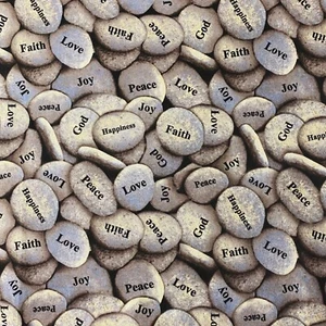 Rounded Cobblestone Love Faith Happiness Quilting Cotton Fabric by the 1/2 Yard - Picture 1 of 2