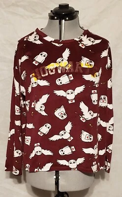 Гарри Поттер Хогвартс молодежи размер L 12/14 вино красный перевозчик сова печати сна рубашка - Изображение 1 из 4