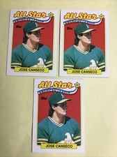 1989 Topps Baseball #401 Jose Canseco  ALL STAR - 3 CARDS LOT  - NM-MINT  2580