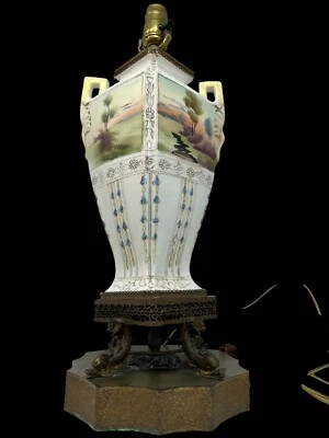 RARE Antique 19th Century Asian & European Lamp Nippon Vase Bronze Italian Base - Image 1 of 4