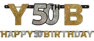 Sparkling Celebration 50th Birthday Letter Banner Fiftieth Party Decorations 7' - Picture 1 of 4