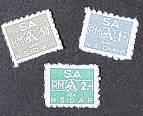 Third Reich SA Revenue Stamps set Military Nazi WW2 WWII German MNH lot x 3 Cover