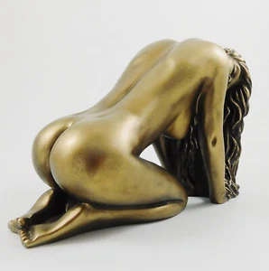 Erotic Nude Kneeling Submissive Naked Female Figurine Statue Ornament Bronzed - Picture 1 of 7