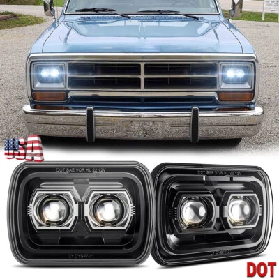 Faro rectangular LED 5x7" 7x6" 2 piezas para Dodge Ram Van B150 B250 B350 1988-1993 Foto 1 de 4