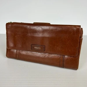 Fossil Buffalo Hide Leather Wallet SL7104 Tan Women's Vintage Travel Hobo - Picture 1 of 19