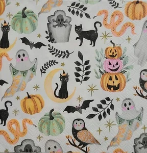 TWO Individual Paper Cocktail Decoupage Napkins - 2467 Fun Halloween Medley - Afbeelding 1 van 2