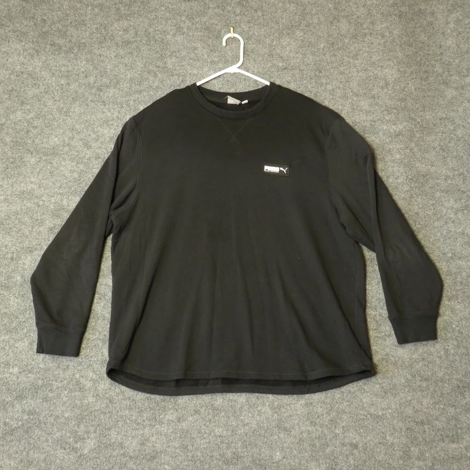 Camisa Puma Para Hombre Extra Grande Negra Manga Larga Elastizada Cuello Redondo Pullover Foto 1 de 4