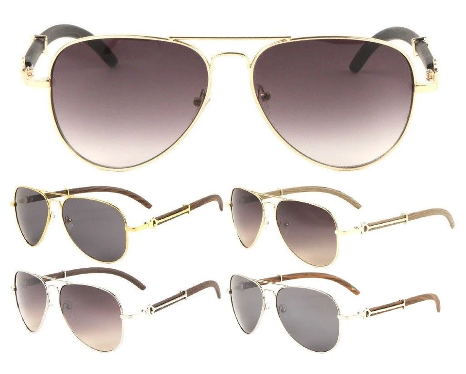 MAVERICK PILOT AVIATOR SUNGLASSES METAL FAUX WOOD BUFFS RETRO SPORT CLASSIC - Image 1 of 1