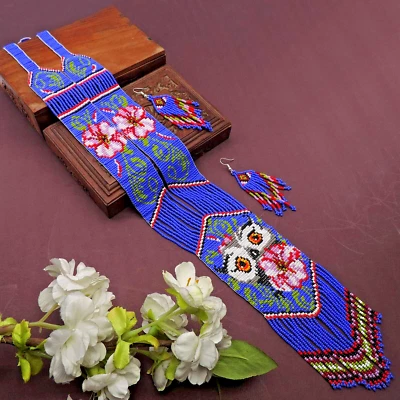 NUEVO Collar Hecho a Mano Turquesa Cuentas Largas Boho Semilla Cuentas Borla Hecho a Mano Foto 1 de 4