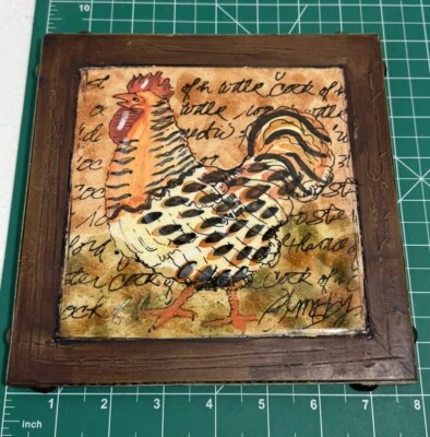 Rooster Plaque Signed ANNE ORMSBY Ceramic Tile ORIGINAL ROOSTER2000 COPPER EDGE - Image 1 of 4