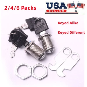 2/4/6PCS 20mm Tool Box Desk Drawer Cabinet Cylinder RV Tubular Cam Locks + Keys - Picture 1 of 11