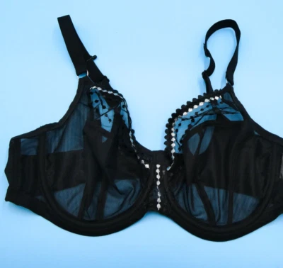 Elomi 40DD Bra Underwired Black Mesh Underwired Full Cup Matilda Lingerie 8900 - Image 1 of 4