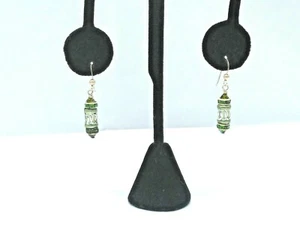 Vintage Peridot Sterling Silver 925 & Crystal Dangle Pierced Earrings 1 1/4" - Picture 1 of 5