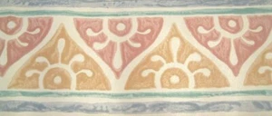 Wall Wallpaper Border Abstract Terra Cotta Red Blue Green Tan on White 8012B NIP - Picture 1 of 1