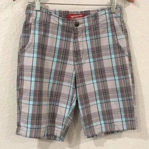 Arizona Jean Boys Sz 16 Shorts Gray and Blue Plaid Chino Flat Front Adjustable - Picture 1 of 8