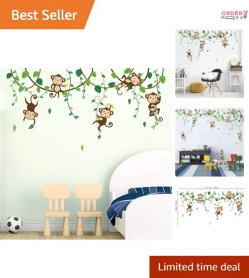 Jungle Animal Wall Decals - Waterproof Monkey Climbing Tree Stickers for Kids - Image 1 of 4