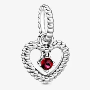Autentico Ciondolo Pendente Cuore Cuore Pandora 798854C02 Luglio Cristallo Rosso Fiammeggiante - Foto 1 di 1