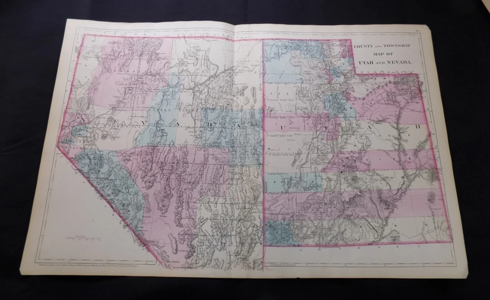 Mapa Atlas Antiguo COLOR 1881 / NEVADA Y UTAH, CONDADO Y MAPA DEL MUNICIPIO Foto 1 de 1
