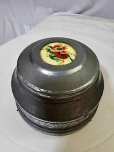 Antique Music Box Aluminum Metal Powder Trinket Vanity Flower top victorian - Picture 1 of 7
