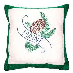 Accent Throw Pillow Maine State Flower Made From Vintage Quilt - Picture 1 of 4