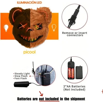 Leuchtende LED Gesichtsmaske Tierkopf Plüsch Halloween Karneval Party - Bild 1 von 4