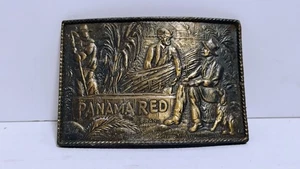 VINTAGE 70ER JAHRE PANAMA ROT MARKE TABAK 3,5" GRAVIERTE METALL GÜRTELSCHNALLE - Bild 1 von 3