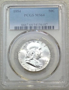 1954 P Franklin Half Dollar PCGs MS64 Frosty White 95% FBL PQ Just Graded #D199L - Picture 1 of 3